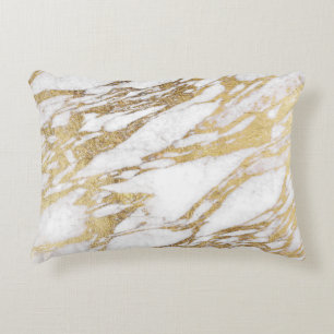 Chic Elegant White and Gold Marble Pattern Decorative Cushion