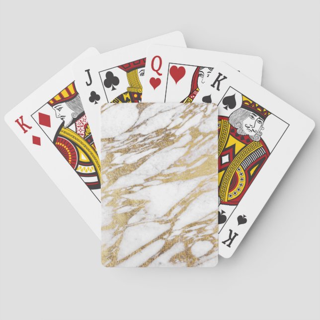 Chic Elegant White and Gold Marble Pattern Playing Cards (Back)