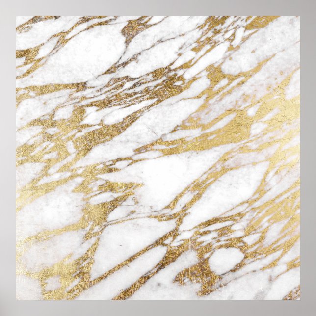 Chic Elegant White and Gold Marble Pattern Poster (Front)