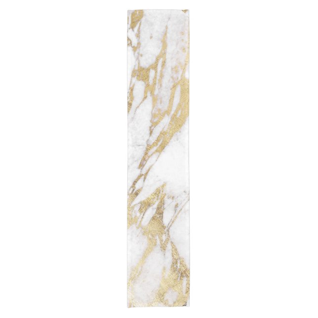 Chic Elegant White and Gold Marble Pattern Short Table Runner (Front)