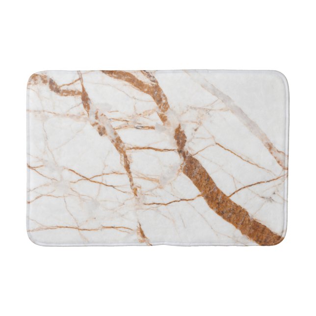 Chic Elegant White and Rose Gold Marble Pattern Bath Mat (Front)