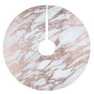 Chic Elegant White and Rose Gold Marble Pattern Brushed Polyester Tree Skirt