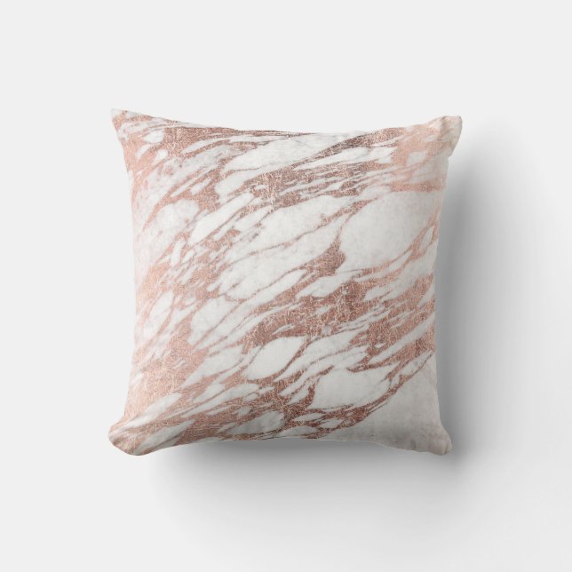 Chic Elegant White and Rose Gold Marble Pattern Cushion (Front)