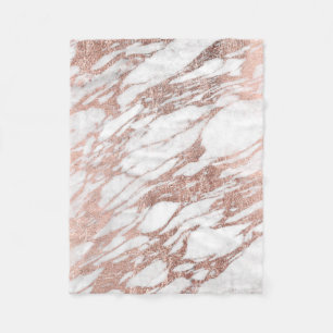 Chic Elegant White and Rose Gold Marble Pattern Fleece Blanket