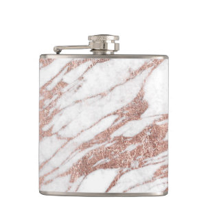 Chic Elegant White and Rose Gold Marble Pattern Hip Flask