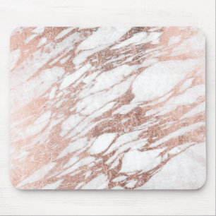 Chic Elegant White and Rose Gold Marble Pattern Mouse Pad