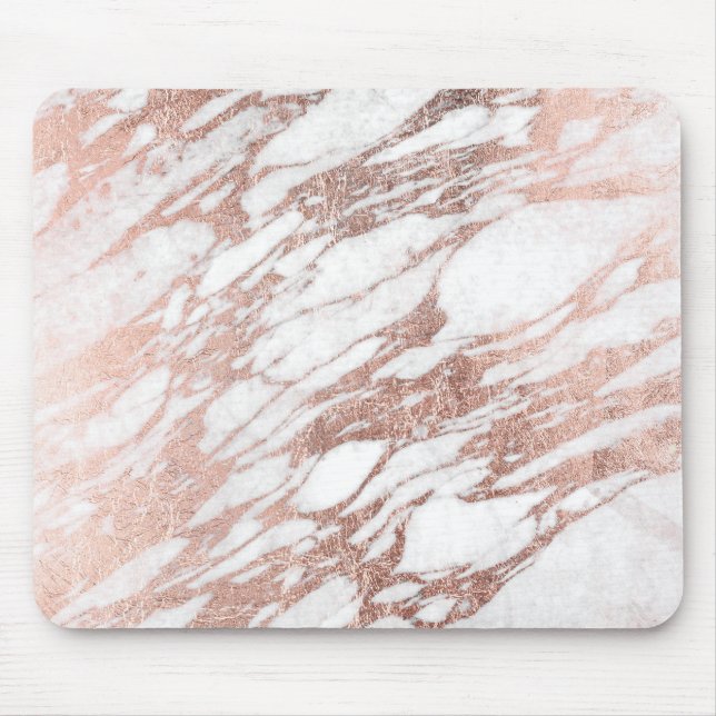 Chic Elegant White and Rose Gold Marble Pattern Mouse Pad (Front)