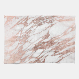 Chic Elegant White and Rose Gold Marble Pattern Tea Towel