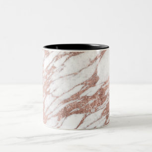 Chic Elegant White and Rose Gold Marble Pattern Two-Tone Coffee Mug