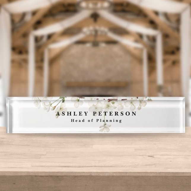 Chic Elegant White Blossom Floral Nameplate (Creator Uploaded)