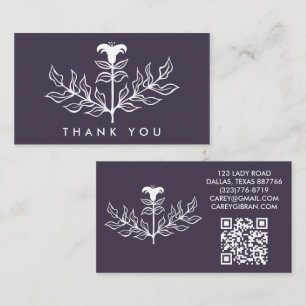 Chic Elegant White Lily QR Code Order Thank You Business Card