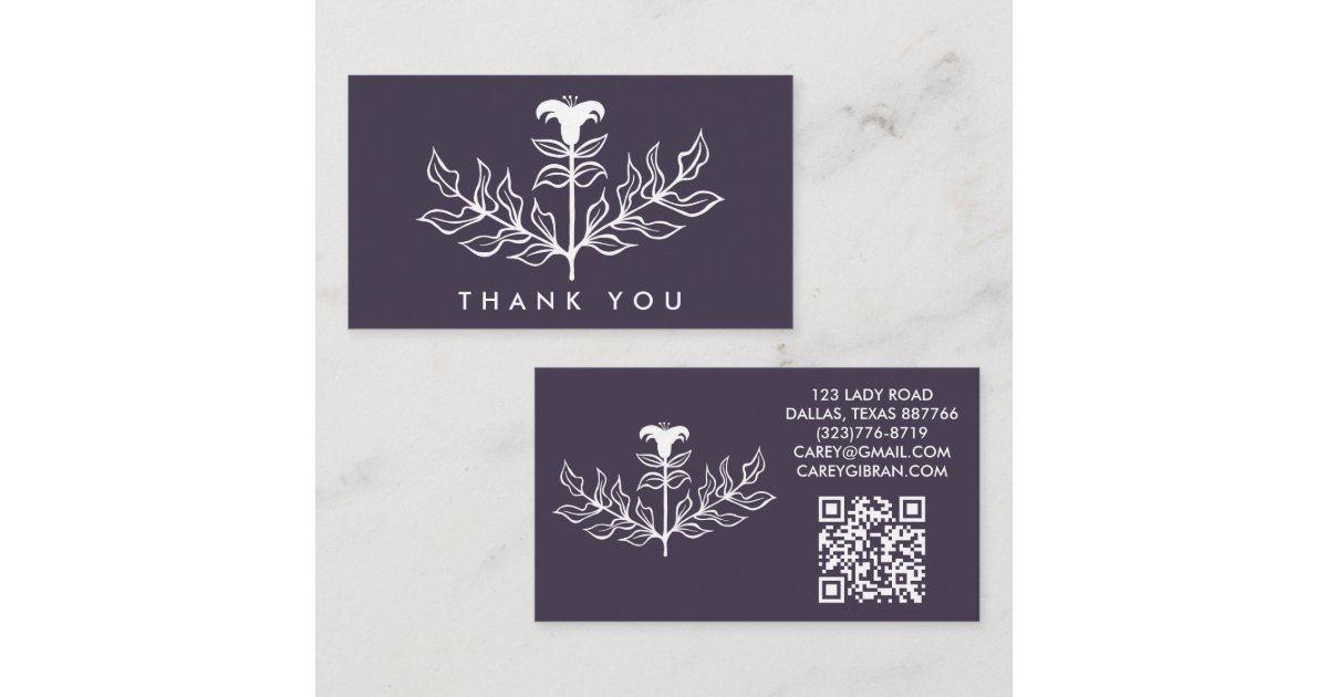 Chic Elegant White Lily QR Code Order Thank You Business Card | Zazzle