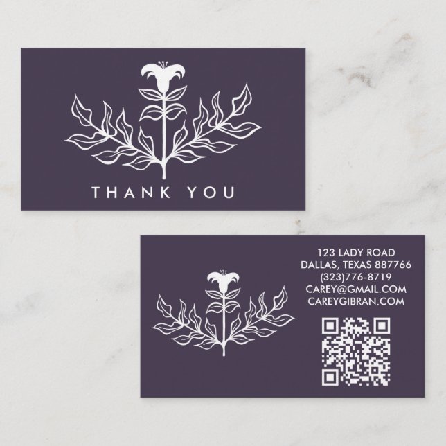 Chic Elegant White Lily QR Code Order Thank You Business Card (Front/Back)