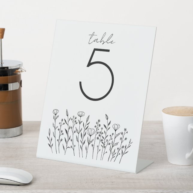 Chic Elegant Wildflower Simple Custom Table Number Pedestal Sign (In SItu)