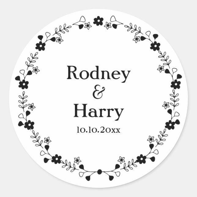Chic Elegant Wildflower Wreath Wedding Engagement Classic Round Sticker (Front)