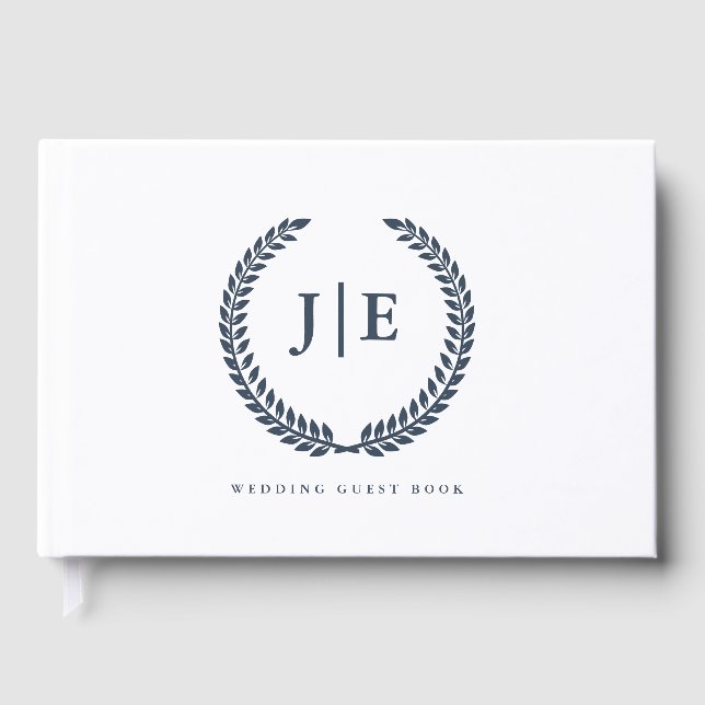 Chic Elegant Wreath Monogram Wedding Guest Book (Front)