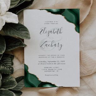 Chic Emerald Green Agate Corners Wedding Invitation