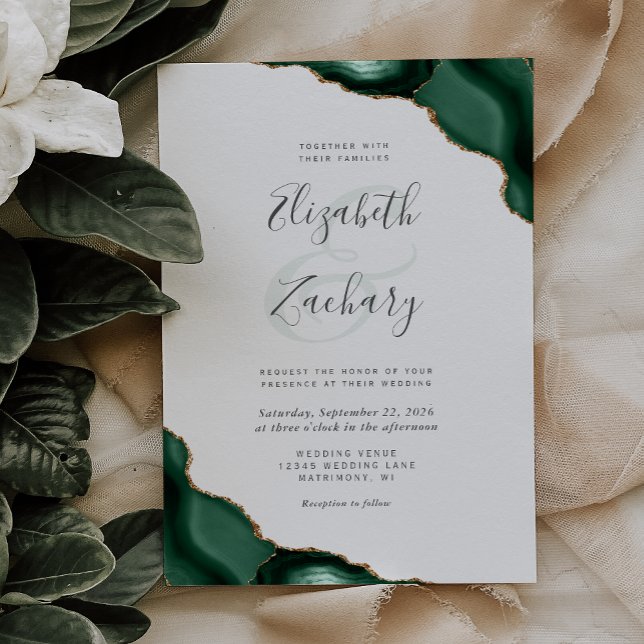 Chic Emerald Green Agate Corners Wedding Invitation (Creator Uploaded)