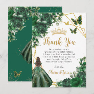 Chic Emerald Green Flowers Floral Quinceañera Thank You Card