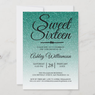 Chic Emerald Green Glitter Ombre Sweet 16 Birthday Invitation
