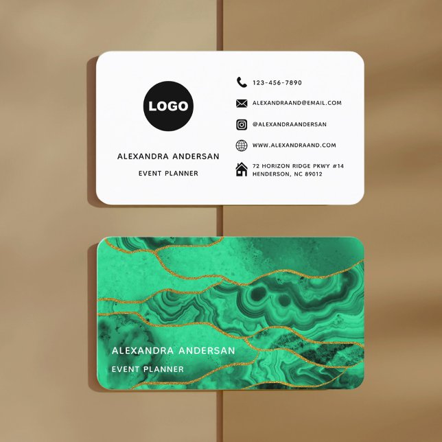 Chic Emerald Green Gold Glitter Marble Agate  Business Card (Chic Emerald Green Gold Glitter Marble Agate Business Card)