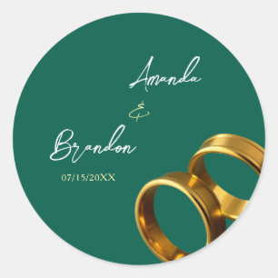 Chic Emerald Green Gold Rings Wedding Classic Round Sticker