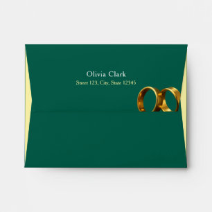Chic Emerald Green Gold Rings Wedding Envelope