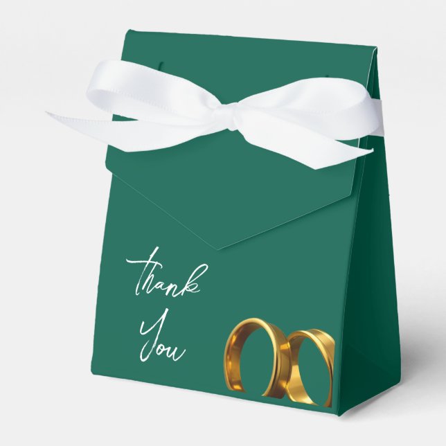Chic Emerald Green Gold Rings Wedding Favour Box (Front Side)