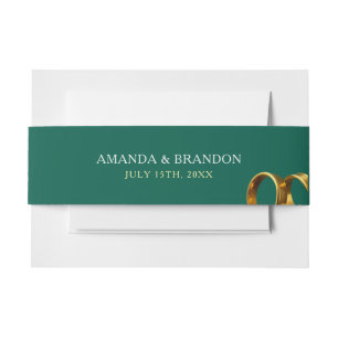 Chic Emerald Green Gold Rings Wedding Invitation Belly Band