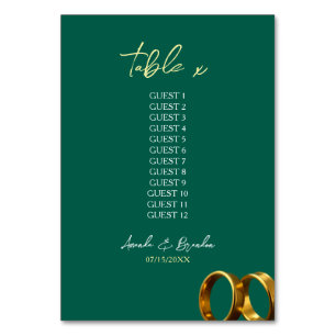 Chic Emerald Green Gold Rings Wedding Table Number