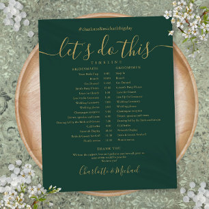 Chic Emerald Green Gold Wedding Schedule Timeline