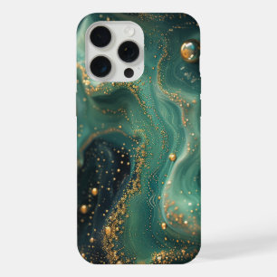 Chic Emerald Green Malachite Gold Glitter Designer iPhone 15 Pro Max Case