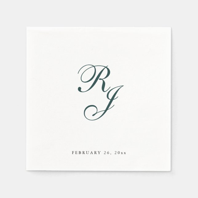Chic Emerald Green Monogram Wedding Napkins (Front)