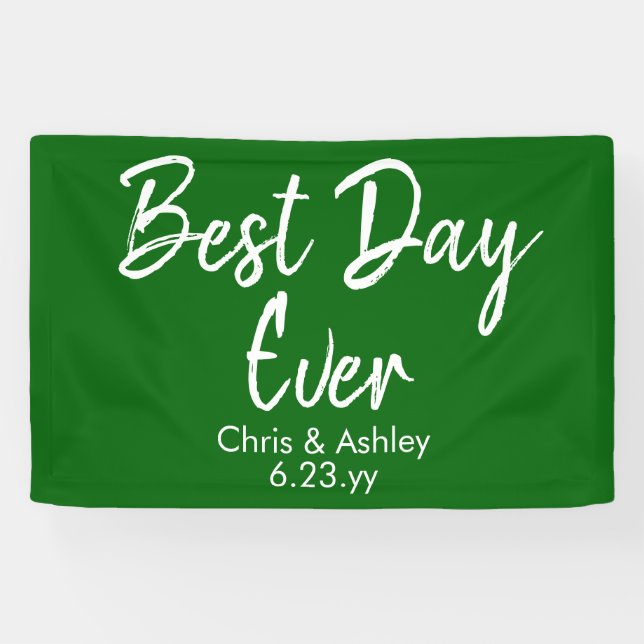 Chic Emerald Green Wedding Reception Best Day Ever Banner (Horizontal)