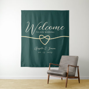 Chic Emerald Green Wedding Welcome Backdrop Tapestry