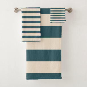 Chic Emerald Off-White Striped pattern Bath Towel Set