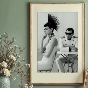 Chic Encounter: Avant-Garde Monochrome Fashion Poster