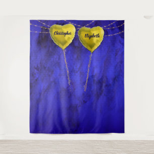Chic Engaged Heart Wedding Photo Backdrop Blue Tapestry