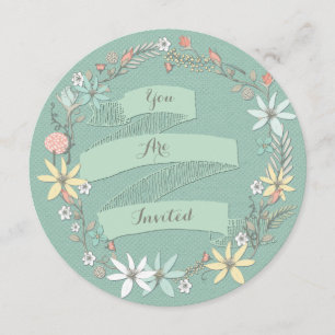 Chic Engagement Party Floral Wreath and Banner Invitation