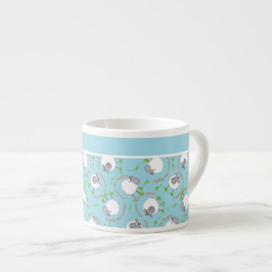 Chic Espresso Coffee Mug: Blue, Fun Sheep Patterns Cup
