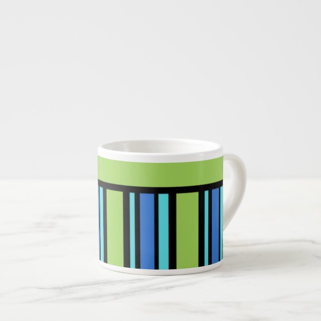 Chic Espresso Mug, Blue Green Black Stripes Cup (Front Right)