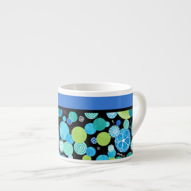 Chic Espresso Mug, Quirky Blue Moons Pattern Cup (Front Right)