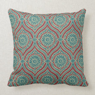 Chic Ethnic Ogee Pattern in Maroon, Teal and Beige Cushion