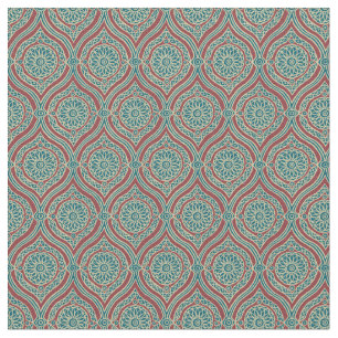 Chic Ethnic Ogee Pattern in Maroon, Teal and Beige Fabric