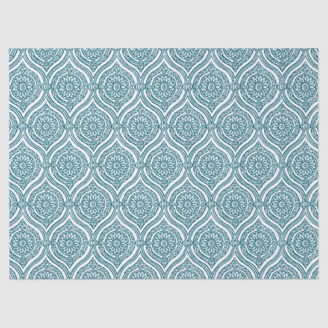 Chic Ethnic Ogee Pattern in Teal on White Tissue Paper (Front)