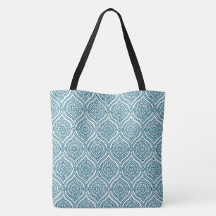 Chic Ethnic Ogee Pattern in Teal on White Tote Bag