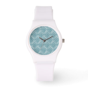 Chic Ethnic Ogee Pattern in Teal on White Watch