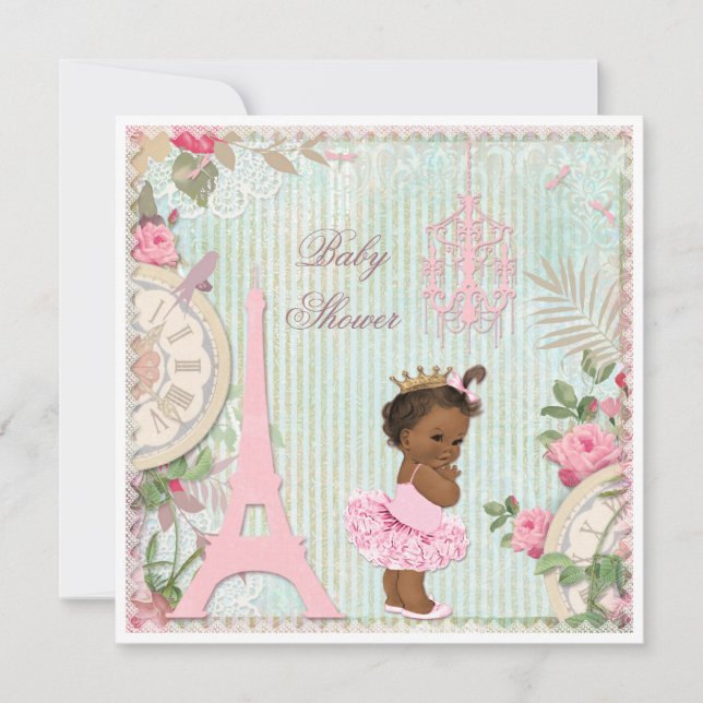 Chic Ethnic Paris Princess in Tutu Baby Shower Invitation (Front)