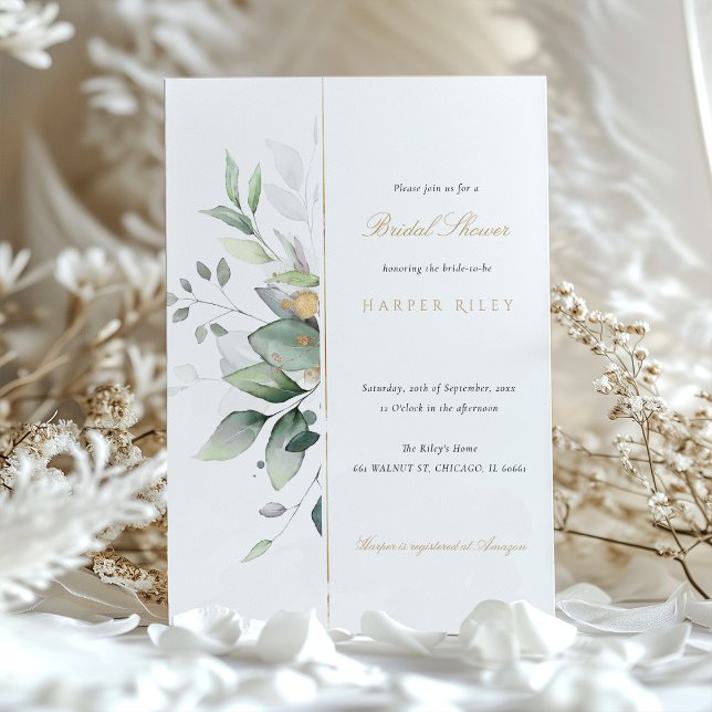 Chic Eucalyptus and Gold Bridal Shower Invitation (Creator Uploaded)