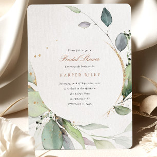 Chic Eucalyptus and Gold Glitter Bridal Shower Invitation